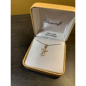 DaneCraft 24KT Gold Over Sterling CZ Angel Necklace 18"